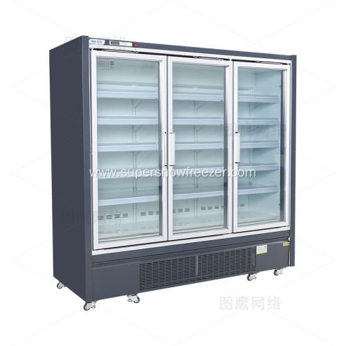 Upright three glass door freezer for ice cream